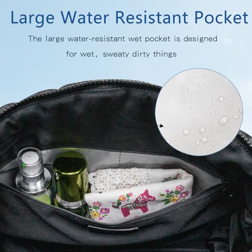Quilted Gym Bag for Women,Duffle Bag for Travel with Wet Pocket,Carry on Weekender Bags for Women,Travel Bag with Shoe Compartment(Black) - color: Black