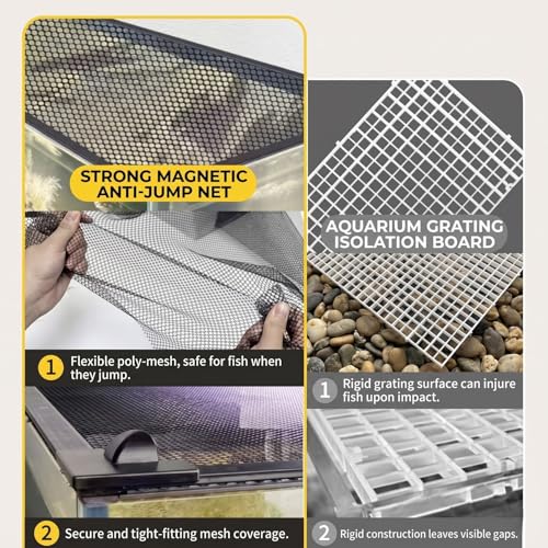 Magnetic Aquarium Screen Cover Fish Tank Anti-Jump Net 50D High-Tenacity Soft Mesh Top and Side Installation Fish-Friendly Barrier with Handle for Easy Feeding (3 1/8" * 1 9/16") - size: 31 1/2" * 15 3/4"