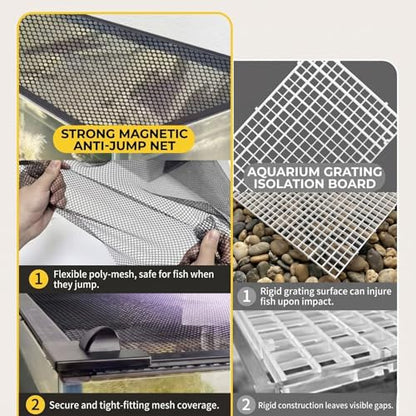 Magnetic Aquarium Screen Cover Fish Tank Anti-Jump Net 50D High-Tenacity Soft Mesh Top and Side Installation Fish-Friendly Barrier with Handle for Easy Feeding (4 3/4" * 13/16") - size: 27 9/16" * 19 11/16"