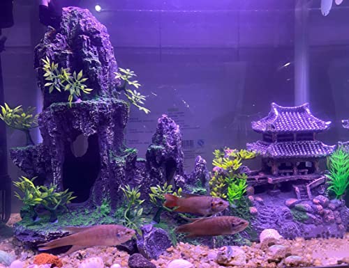 Extra Large Aquarium Decorations kit - “Ancient Temple in The Mountain”, Japanese Aquarium Decorations Resin Aquarium Castle Decorations Aquarium Mountain View Stone