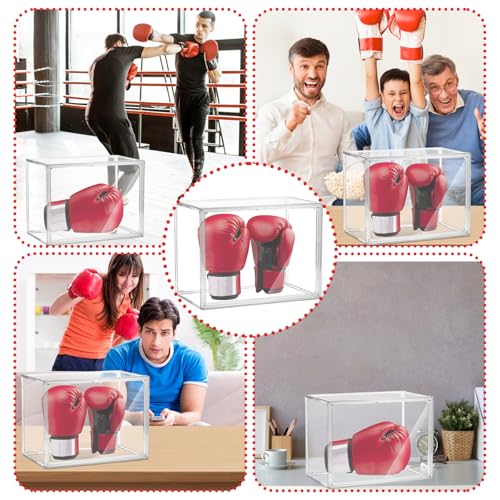 Clear Boxing Glove Display Case - Self-Assembly, UV-Protected With Black Base for Full Size Baseball and Boxing Gloves