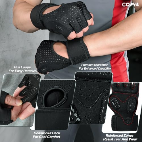 COFIT Padded Workout Gloves with Wrist Support, Gym Gloves for Men Women - size: Medium