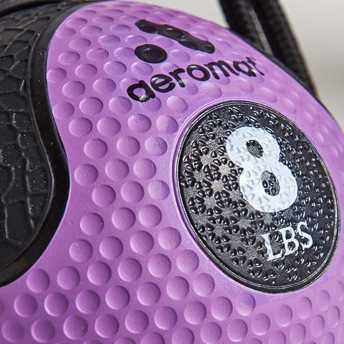 Aeromat Elite Power 39" Rope 8 lb Medicine Balls for Exercise - 9" Dia Workout Ball, Weighted Balls for Exercise, Weight Ball, Wall Balls for Exercise, Color-Coded Medicine Ball with Rope (Purple)