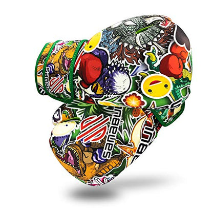 Sticker Bomb Adult Boxing Gloves - color: Dino Jungle, size: 12 OZ
