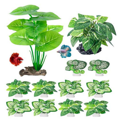 12 Pcs Betta Fish Tank Decor，Silk Aquarium Plants Green Fish Tanks Decoration Plants, Aquarium Decorations Green Plants - size: 12 Pcs Silk Aquarium Plants（Style A）