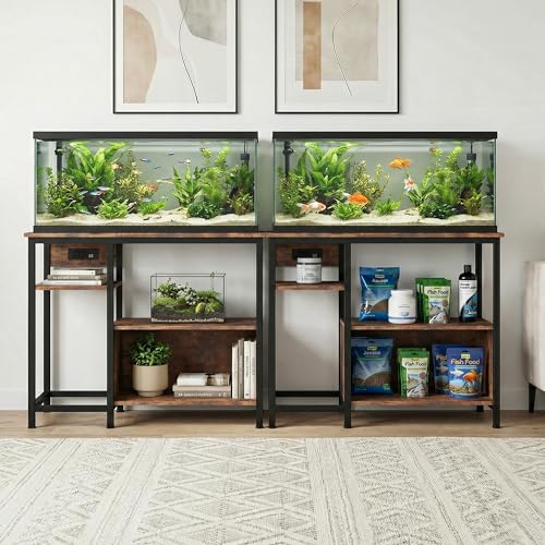 Garvee 40-50 Gallon Fish Tank Stand with Power Outlets, Heavy Duty Metal and Wood Aquarium Stand with 4-Tier Open Storage Shelves and Sturdy Legs - color: Brown, size: 36.6