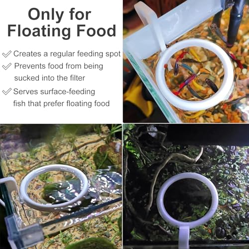 Clip On Fish Feeding Ring, Floating Aquarium Feeder, Non-Shedding Fish Food Holder for Betta Goldfish Guppy Turtle - color: White