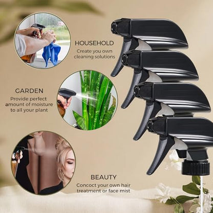 4 Pack Trigger Sprayers Replacement Spray Nozzles with Mist Stream Sprayer for 8oz/16oz Glass Spray Bottles,Quality Spray Nozzles for Home, Kitchen, Garden and Office,Cleaning Solutions