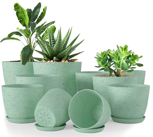 Utopia Home - Spotty Plant Pots Indoor with Drainage - 7/6.6/6/5.3/4.8 Inches Flower Pots - 10 Pack Plastic Planters - Ideal for Stocking Stuffers - (Speckled Mint, Pack of 10) - color: Speckled Mint, size: Pack of 10