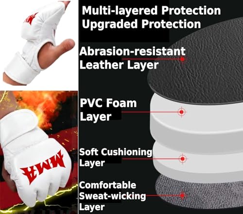 MMA Gloves Grappling Sparring, Mixed Martial Arts Mitts Men Women Boxing Gloves, Combat Sports Training, Muay Thai, Kickboxing, Open Palm Training Gloves for Grappling, Punching Bag, Self-Defense
