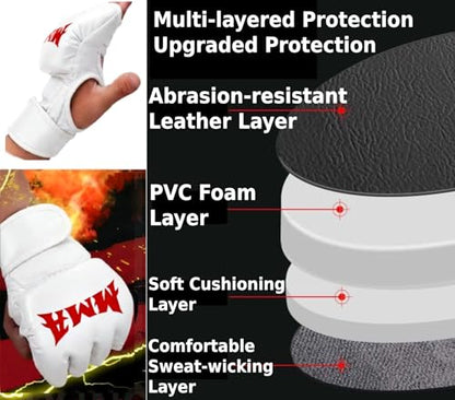 MMA Gloves Grappling Sparring, Mixed Martial Arts Mitts Men Women Boxing Gloves, Combat Sports Training, Muay Thai, Kickboxing, Open Palm Training Gloves for Grappling, Punching Bag, Self-Defense