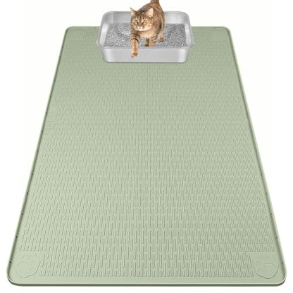 Cat Food Mat, 40" x 28" Cat Litter Mat Extra Large Silicone Pet Feeding Mat with Raised Edge Pet Placemat for Food and Water Bowl Non-Slip, Easy to Clean, Floor Protection (Green) - color: Green Mat