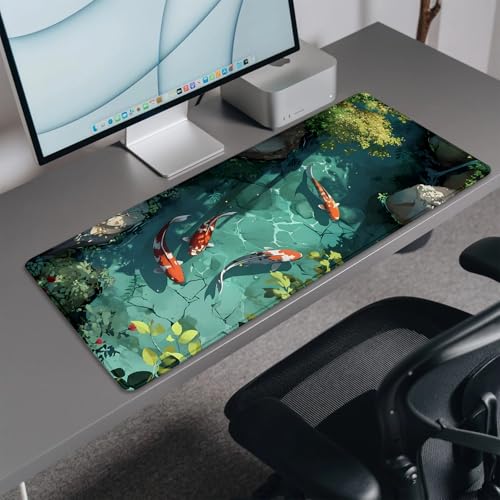 Japanese Koi Carp Fish Desk Pad Mouse Pad,Large Gaming Mouse Mat with Stitched Edges,Non-Slip Rubber Base Mous Mat for Office,Computer,Keyboard,Laptop and Home Desk Pad(27.5X11.8 in) - color: Koi in Water