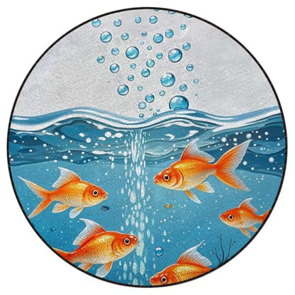 Aquarium Round Office & Gaming Chair Mat for Hardwood Floors, GoldenFish WaterScene Non-Slip Protector for Rolling Chairs,Protect The Floor from Scratches, Orange Gold Blue Diameter 55 in