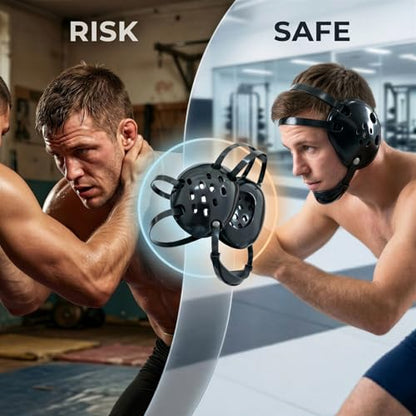 Combat Sports Headgear, NBR Sponge with Plastic Outer Shell, Shock-Absorbing Ear Guard for Grappling, Adjustable Strap for Secure Fit, Black