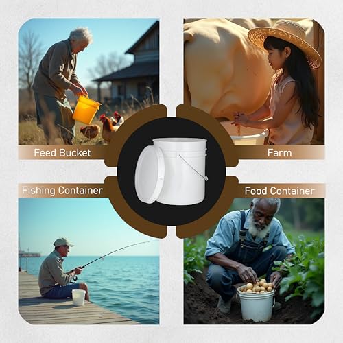 3.5 Gallon White Bucket & Lid - Durable 90 Mil All Purpose Pail - Food Grade - BPA Free Plastic - Made in USA (18 Pack)