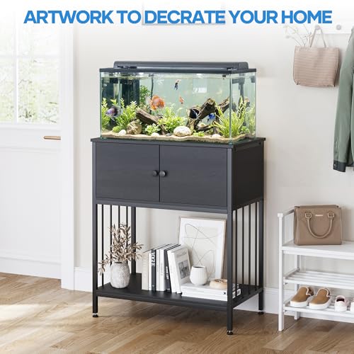 20-29 Gallon Aquarium Stand Metal Frame Fish Tank Stand with Cabinet Storage,for 20 Gallon Long Aquarium,29.5" L*16.5" W Tabletop,500LBS Capacity,Black