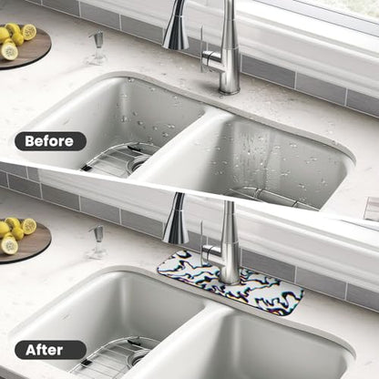 Faucet Draining Mat For Kitchen Sink, Black Line Phantom Diatom Mud Absorbent Drain Pad For Bathroom Kitchen Sink Splash Guard Drying Mat