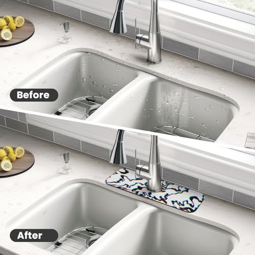 Faucet Draining Mat For Kitchen Sink, Black Line Phantom Diatom Mud Absorbent Drain Pad For Bathroom Kitchen Sink Splash Guard Drying Mat - color: Black Line Phantom