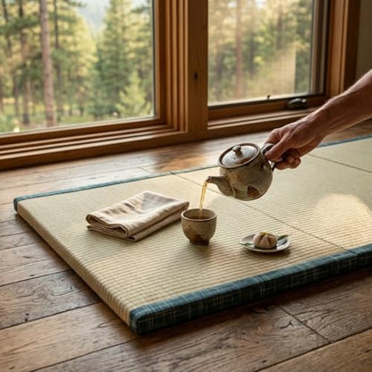MustMat Japanese Floor Mattress Foldable Tatami Mats Folding Tatami Futon Mattress Rush Grass Floor Bed 35.4"x78.7"x1.2"(2 piece Set) | Japanese Floor Mattress, Tatami Futon Mattress, Rush Grass Floor Bed - size: 2 piece set