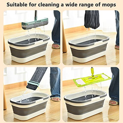 Collapsible Plastic Bucket with Wheels 12L (3.17 Gallon) for House Cleaning, Camping, and RV - Multi-Purpose Rectangular Handy Basket for Cleaning Mop - Lightweight and Portable (Blue) - color: 12l-blue