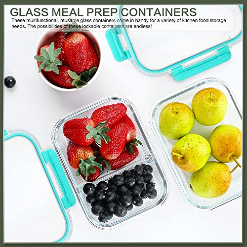 10 Packs 30 oz Glass Meal Prep Containers,Glass Food Storage Containers with Lids,Airtight Lunch Bento Boxes, Microwave, Oven, Freezer and Dishwasher,Green