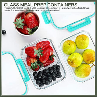 10 Packs 30 oz Glass Meal Prep Containers,Glass Food Storage Containers with Lids,Airtight Lunch Bento Boxes, Microwave, Oven, Freezer and Dishwasher,Green