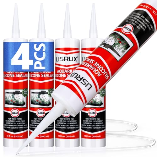 4 Pack Aquarium Silicone Clear Sealant, High Elasticity, Safe for Fish,Fast Curing Waterproof Aquarium Safe Silicone,10 Fl Oz Non-Toxic Fish Tank Safe Sealant,Strong Adhesion - size: 4P