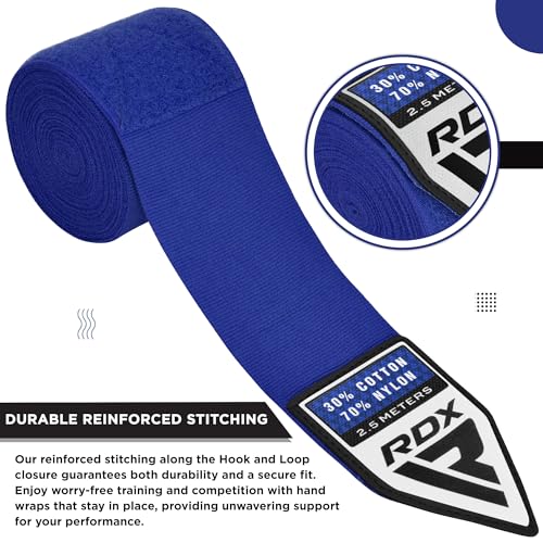 RDX Boxing Wraps Kids 2.5M Inner Gloves, Elasticated Thumb Loop Bandages, Junior Under Mitts Hand Fist Protector Wrist Support Straps, Muay Thai MMA Kickboxing Martial Arts Speed Bag Punching Training - color: BLUE