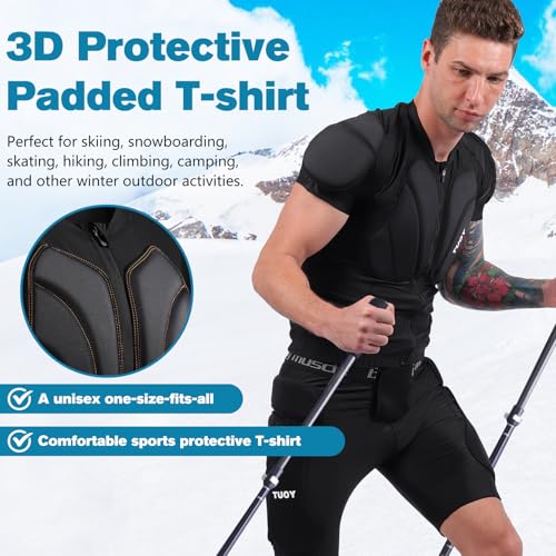 Men's Snowboard Protective Padded Shirt for Back Spine Shoulder Chest Protector Ski lmpact Shirt - size: Large