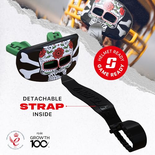 SAFEJAWZ Lip Guard, Football Mouth Guard with Detachable Strap - color: Skull