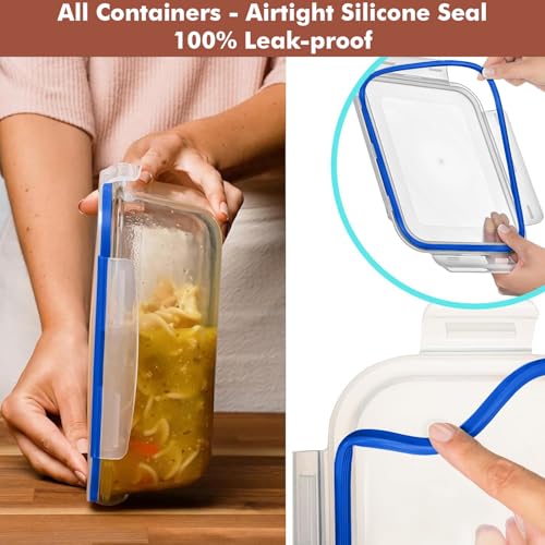 Razab 4 PC 1860ml / 63 Oz / 8 Cups Large Glass Food Storage Containers with Lids - Glass Meal Prep Containers for Roasting & Storing Leftover, Lunch Container with Lids, Microwave & Oven Safe - color: Blue