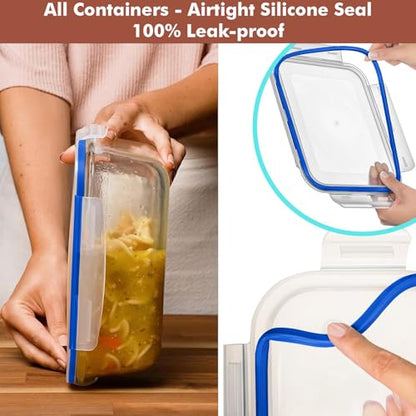 Razab 4 PC 1860ml / 63 Oz / 8 Cups Large Glass Food Storage Containers with Lids - Glass Meal Prep Containers for Roasting & Storing Leftover, Lunch Container with Lids, Microwave & Oven Safe - color: Blue