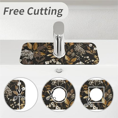 Kitchen Sink Splash Guard，small-flowers and leaves- Faucet Mat Sink Gadgets-Super Absorbent Fast Drying Mat Drip Catcher for Kitchen, Bathroom,Sink Mat, Dish Drying Mat, Bathroom(15" X 5.5" )
