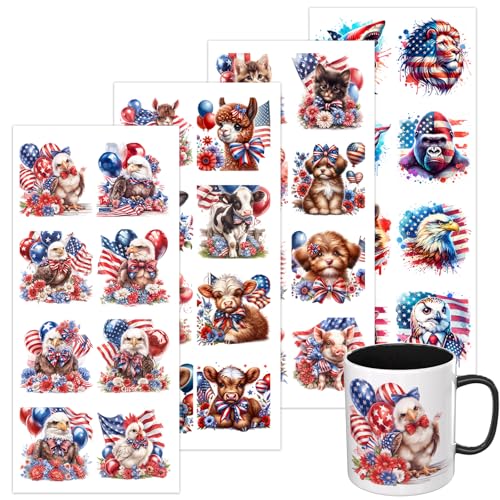 4 PCS American Flag Animals UV DTF Cup Wrap High Viscosity Stickers for Glass Mugs Notebooks Laptops - style: American Flag Animals