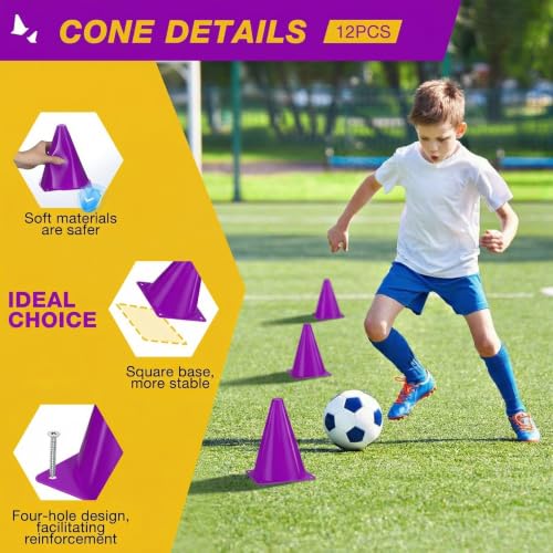 7 Inch Soccer Cones 12pcs Colors Cones Field Plastic Small Cones - color: purple