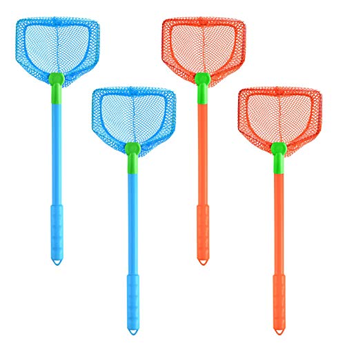 Coopay 4 Pieces Fishing Net Catching Bug Nets Fish Butterfly Nets Beach Toys for Kids Outdoor Playing (Blue, Orange)