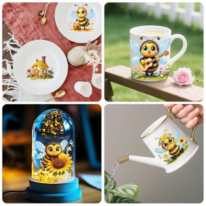 Peacoblue 18 Sheets Rub on Transfers for Crafts, Cartoon Bees and Flowers 3.6"x3.9" UV DTF Cup Wraps Waterproof Rub on Cold Transfers Stickers for Wood Glass Metal Cup Tumblers Mirrors Mugs Decor - style: Cartoon Bees and Flowers
