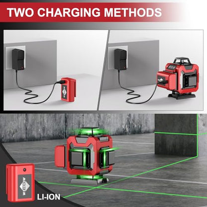 Laser Level with Tripod, Self Leveling Laser Level 4x360°, Green Line Laser 4D Laser Leveler Tool with 2Pcs Lithium Batteries for Picture Hanging, Tile, Home Renovation(SizeX)