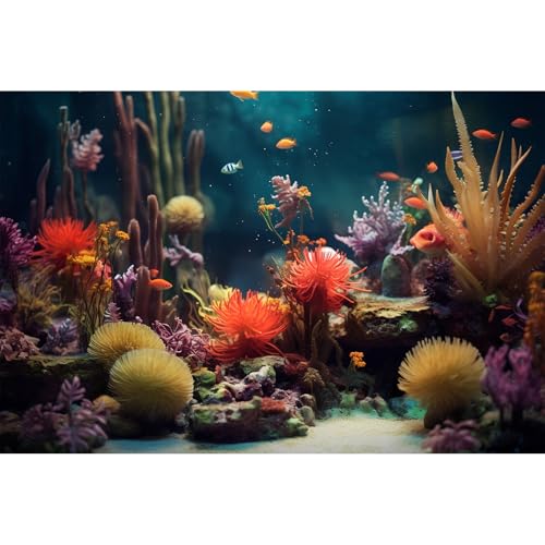 Underwater Aquarium Background Colorful Coral Reef Aquatic Plants Fish Tank Background Rock Tropical Oceanbed Marine Life Terrarium Backgrounds Colorful Under Water View Aquarium Backgrounds 24x12in - color: Red_Orange, size: 24(W)x12(H)inches/ 60(W)*30cm