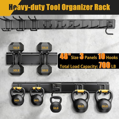 KOFANI 48IN 700LB Heavy Duty Garage Tool Organizer Wall Mount Storage Rack | Suitable for Garage Organization and Storing Various Tools Such as Ahovels, Rakes, Brooms, Leaf Blowers and Hoses.