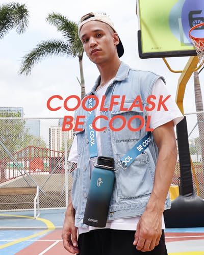 Coolflask 40 oz Water Bottle Insulated Stainless Steel with Strap - color: Blue, size: 40 Ounces