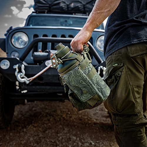Iron Infidel Battle Bottle - Half Gallon Insulated Stainless Steel Water Jug with Handle - Gym Bottle for Men with Rugged Sleeve (Overland 2 Liter) - color: 64oz - Overland Green, size: 64 Ounces