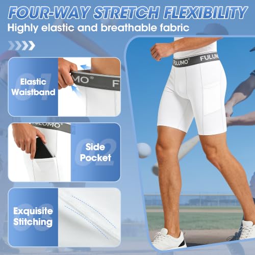 Men's Compression Athletic Shorts with Pocket Cup - color: White, size: Large