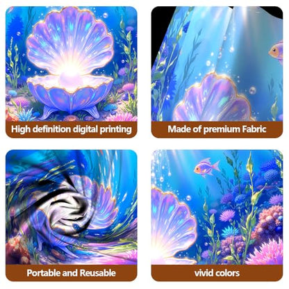 8x6ft DewPrint Underwater Backdrop for Under the Sea Party Decorations, Mermaid Ocean Scene with Giant Shell & Pearl, Coral Reef Fish Aquarium Background for Photography Kids Birthday Baby Shower - size: 8x6 FT