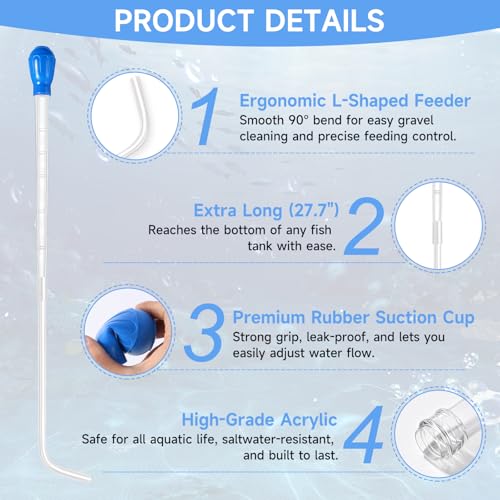 27.7IN Extra Long Turkey Baster for Aquarium Coral Fish Feeder, Blue | 50ml Plastic Long Pipette for Aquarium, Siphon for Fish Tank Water Changer, Coral Food Spot Feeder, Easy to Clean, Versatile