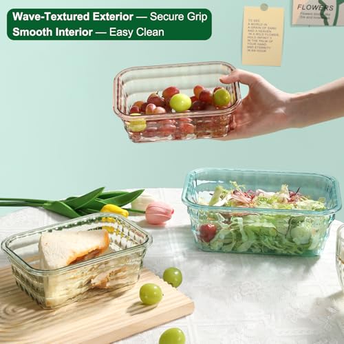 Set of 3 Food Storage Containers with Lids & Handle, BPA Free Plastic Meal Prep & Salad Bowl Containers To Go for Lunch, Salad Serving Bowls for Snack, Fruit, Veggie, Pink