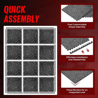 SUPERJARE 0.79'' Extra-Thick Exercise Equipment Mats, 12 Pcs 48 Sq Ft Rubber Top Floor Tiles with High Density EVA Foam, Interlocking Gym Flooring for Home Gym, Workout Mat, Black/Grey - size: 12 Tiles (48 Sq Ft)
