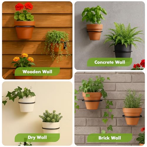8-Pack 4 Inch Flower Pot Holder Ring Wall Mounted Metal Flower Pot Hangers Wall Hanger Bracket Rings Black Planter Bracket for Home, Garden, Indoor Outdoor Pots - size: 4''