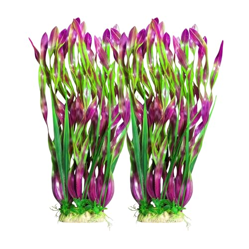 2 Pack 14.2 Inch Seaweed Artificial Aquarium Plants, Wine Red, Plastic, Soft PVC with Ceramic Base, for Aquarium, Indoor - color: Wine Red